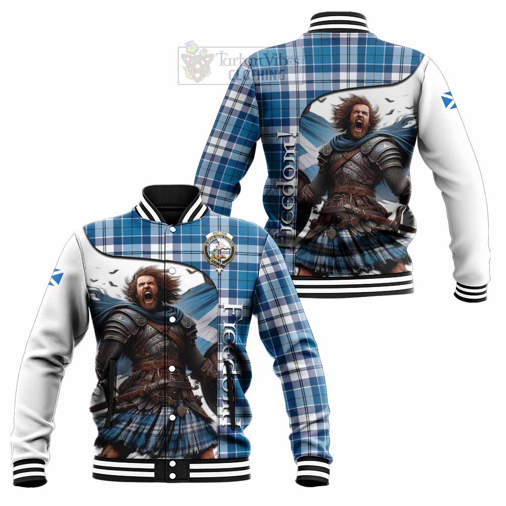 Hutton Crest Tartan Baseball Jacket Inspired by the Freedom of Scottish Warrior - Tartan Vibes Clothing