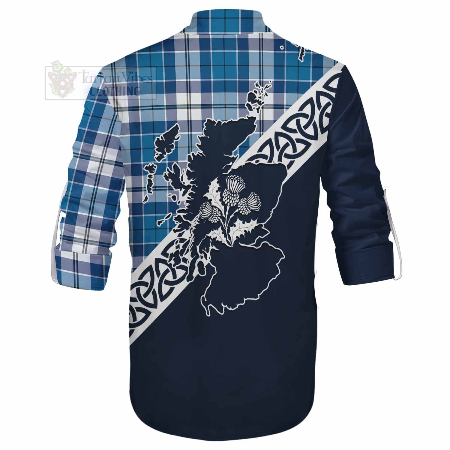 Hutton Tartan Ghillie Kilt Shirt Featuring Thistle and Scotland Map - Tartan Vibes Clothing