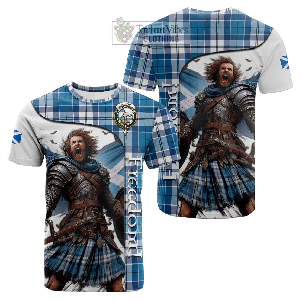 Tartan Vibes Clothing Hutton Crest Tartan Cotton T-shirt Inspired by the Freedom of Scottish Warrior