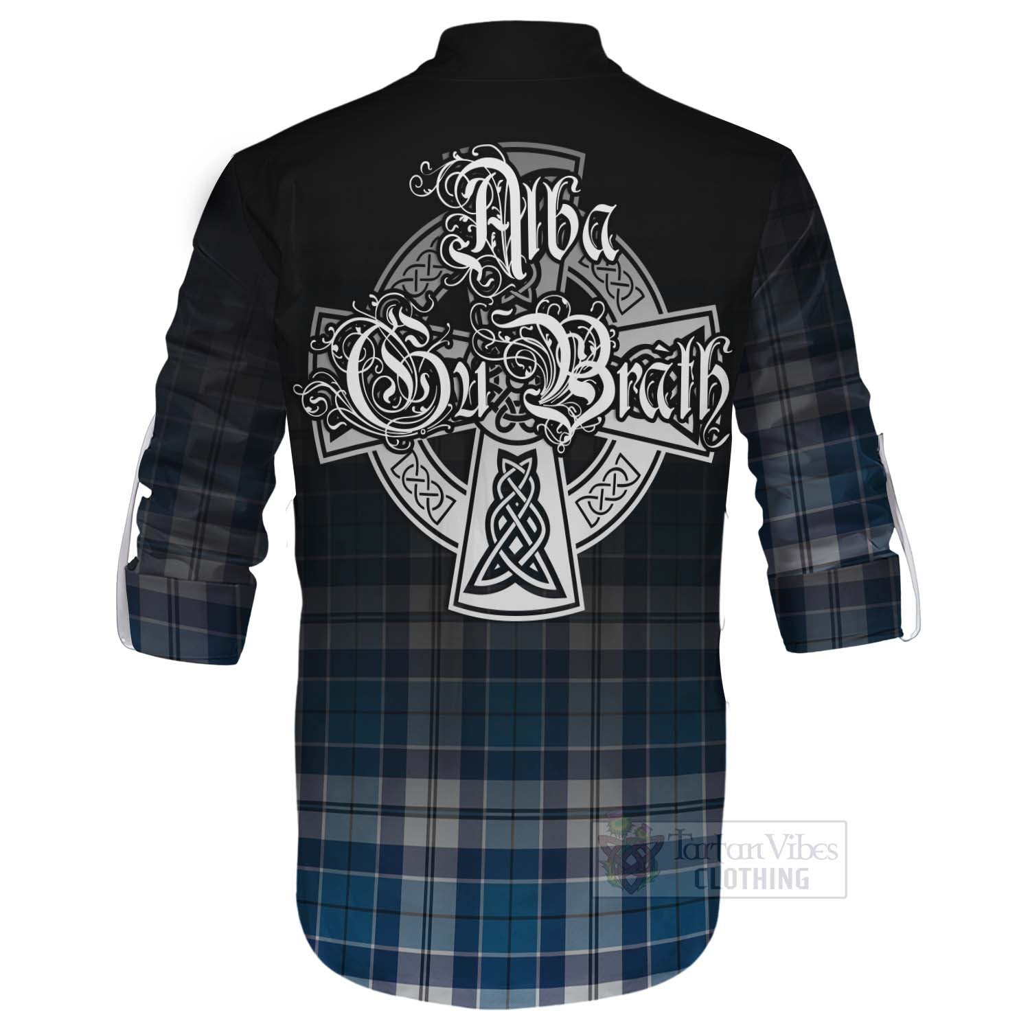 Hutton Tartan Ghillie Kilt Shirt Featuring Alba Gu Brath Family Crest Celtic Inspired - Tartan Vibes Clothing