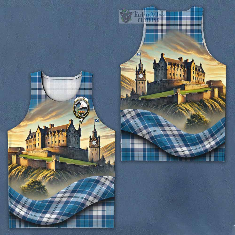 Hutton Tartan Family Crest Men's Tank Top with Scottish Ancient Castle Style - Tartan Vibes Clothing