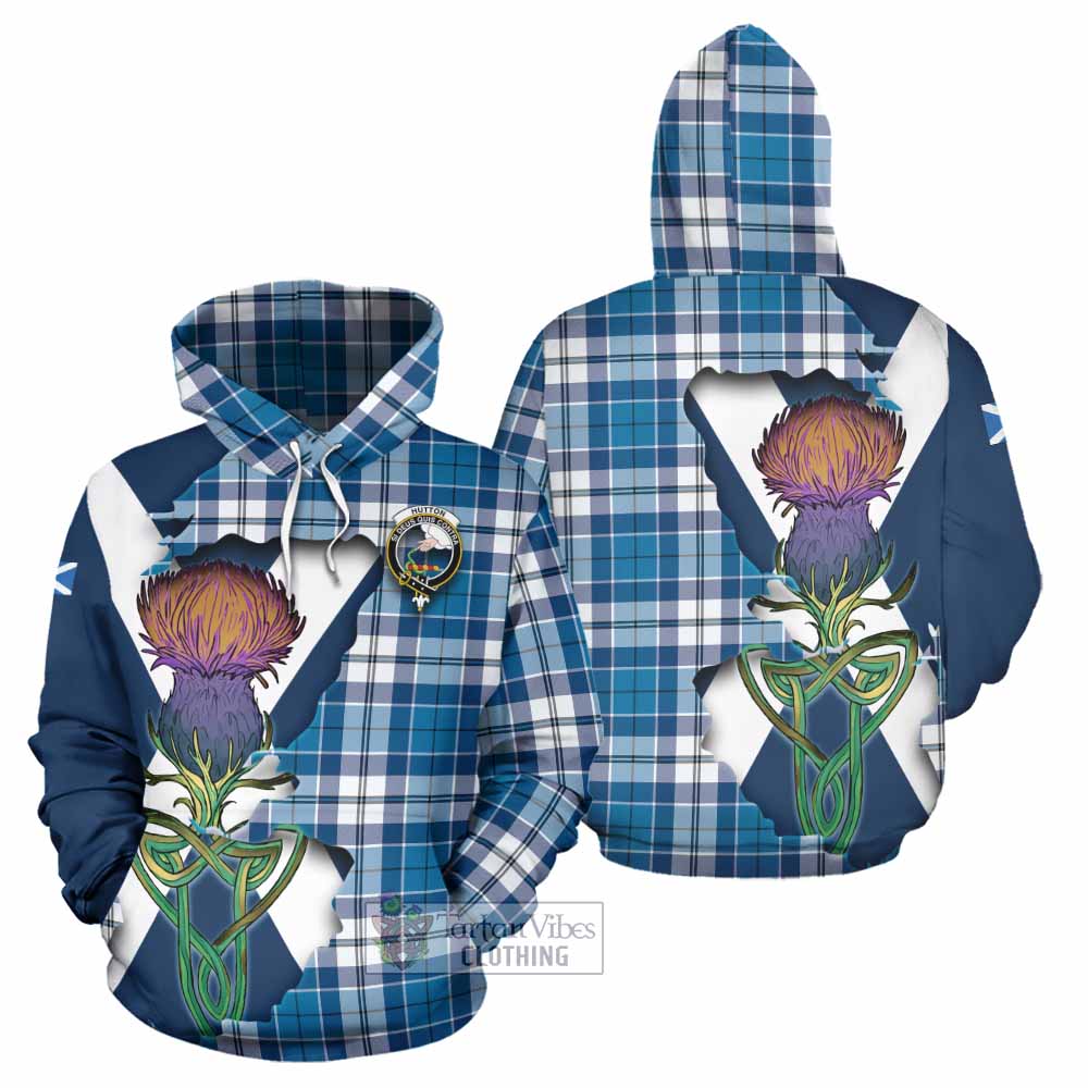 Tartan Vibes Clothing Hutton Tartan Family Crest Hoodie Scottish Thistle Celtic Inspired