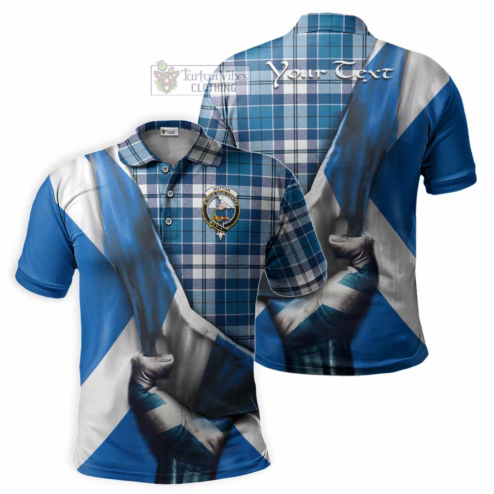 Hutton Tartan Polo Shirt with Family Crest Scotland Patriotic Style - Tartan Vibes Clothing