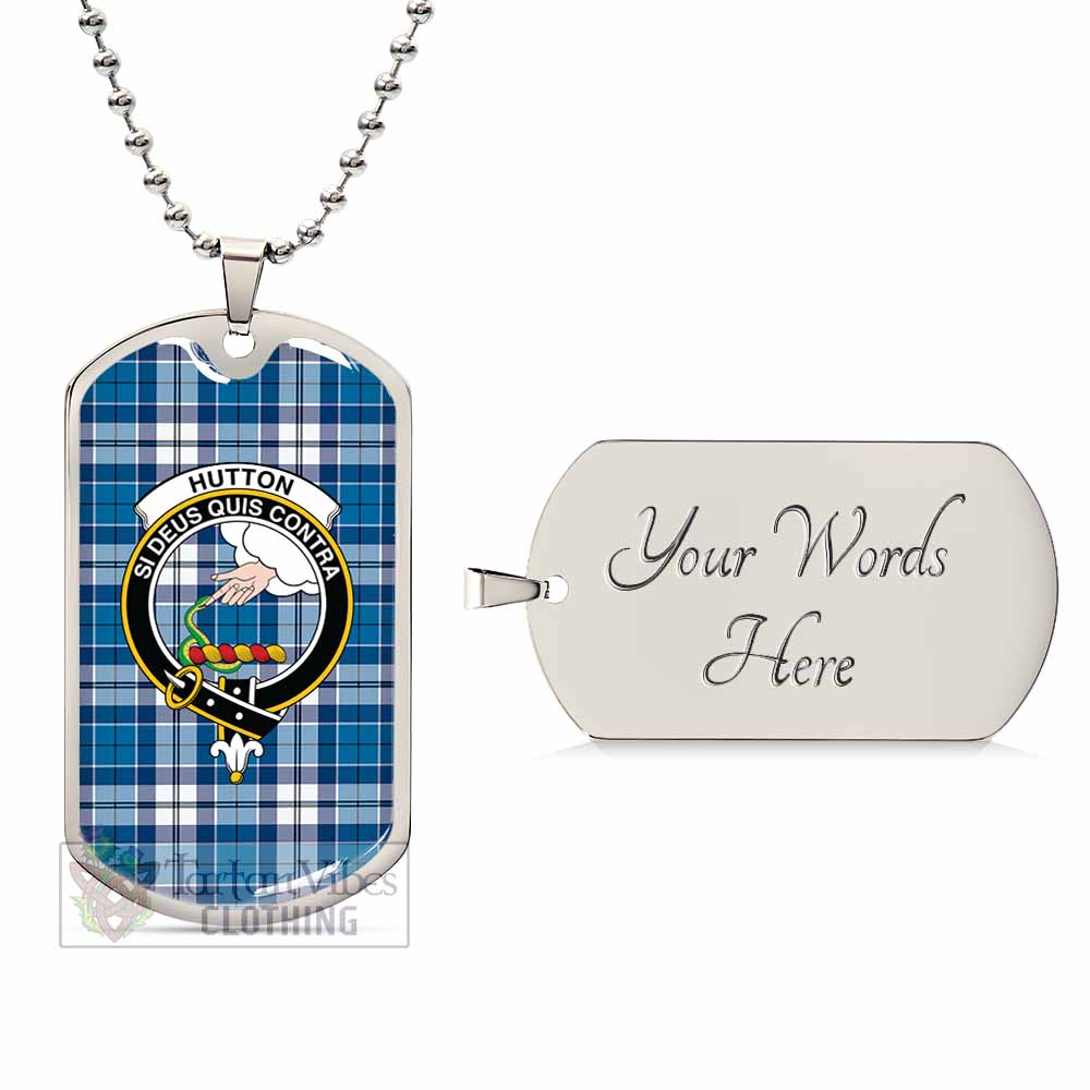 Hutton Tartan Dog Tag Necklace with Family Crest Silver Yes - Tartan Vibes Clothing