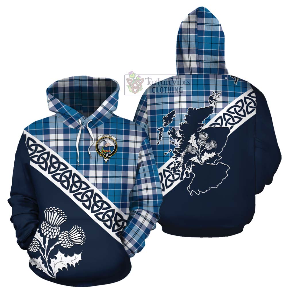 Hutton Tartan Cotton Hoodie Featuring Thistle and Scotland Map Zip Hoodie - Tartan Vibes Clothing