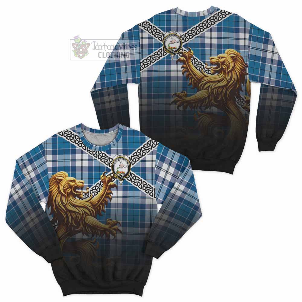 Hutton Crest Tartan Sweatshirt with Golden Lion Emblem Celtic Style - Tartan Vibes Clothing