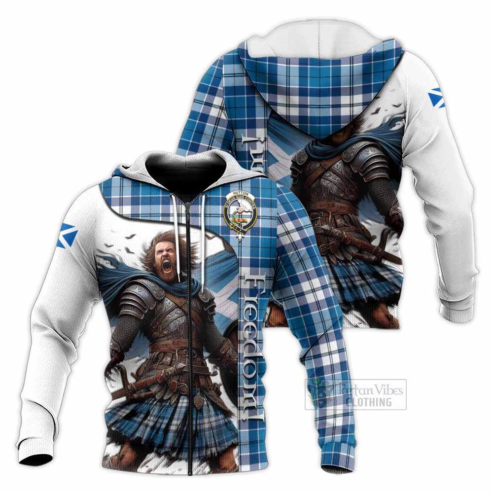 Hutton Crest Tartan Knitted Hoodie Inspired by the Freedom of Scottish Warrior Unisex Knitted Zip Hoodie - Tartan Vibes Clothing