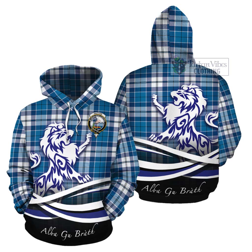 Hutton Tartan Cotton Hoodie with Alba Gu Brath Regal Lion Emblem Zip Hoodie - Tartan Vibes Clothing
