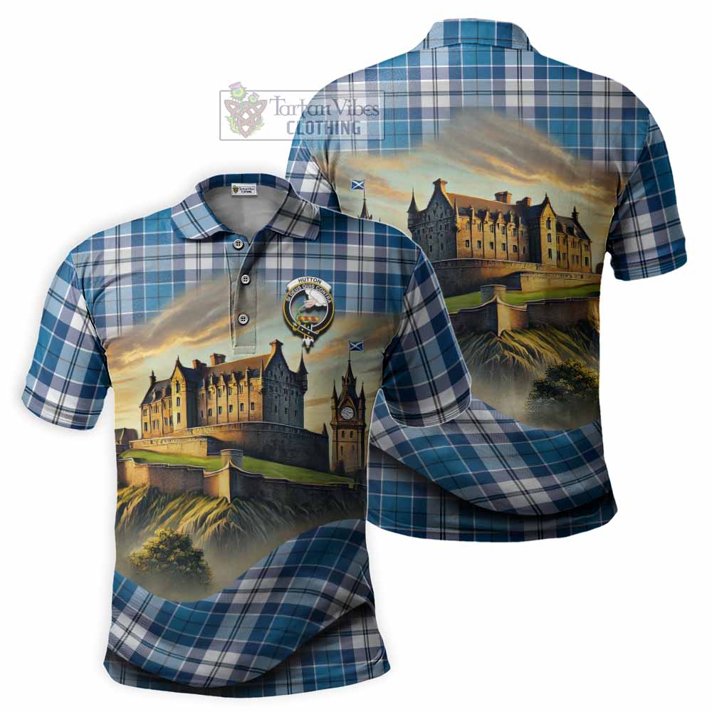 Tartan Vibes Clothing Hutton Tartan Family Crest Polo Shirt with Scottish Ancient Castle Stype