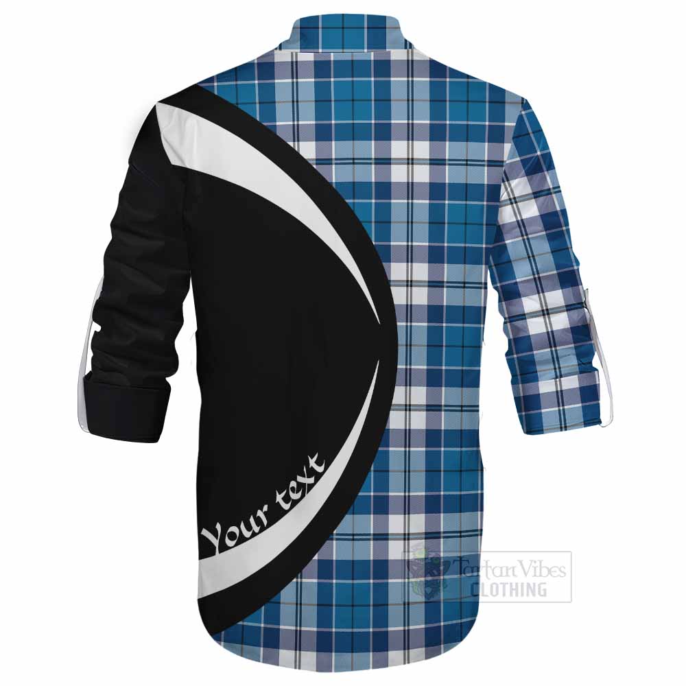 Hutton Tartan Ghillie Kilt Shirt with Family Crest Circle Style - Tartan Vibes Clothing