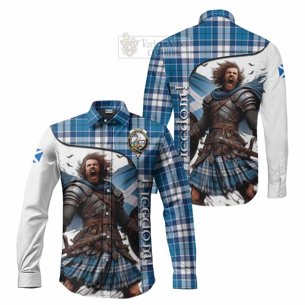 Hutton Crest Tartan Long Sleeve Button Shirt Inspired by the Freedom of Scottish Warrior - Tartan Vibes Clothing