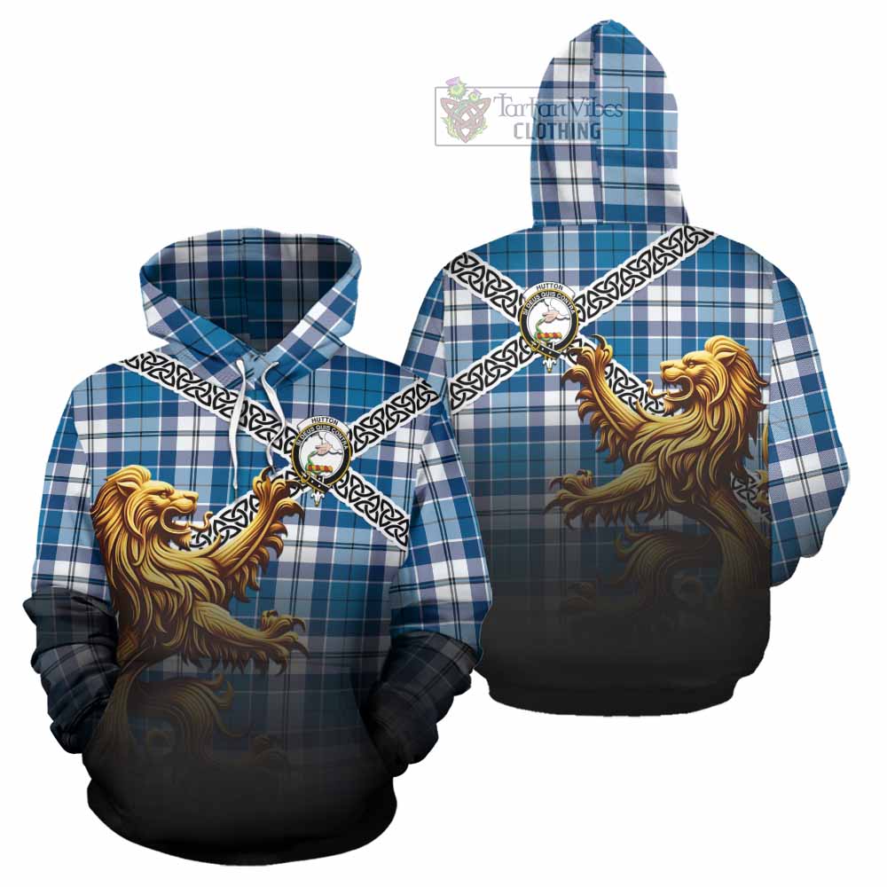 Hutton Crest Tartan Hoodie with Golden Lion Emblem Celtic Style - Tartan Vibes Clothing