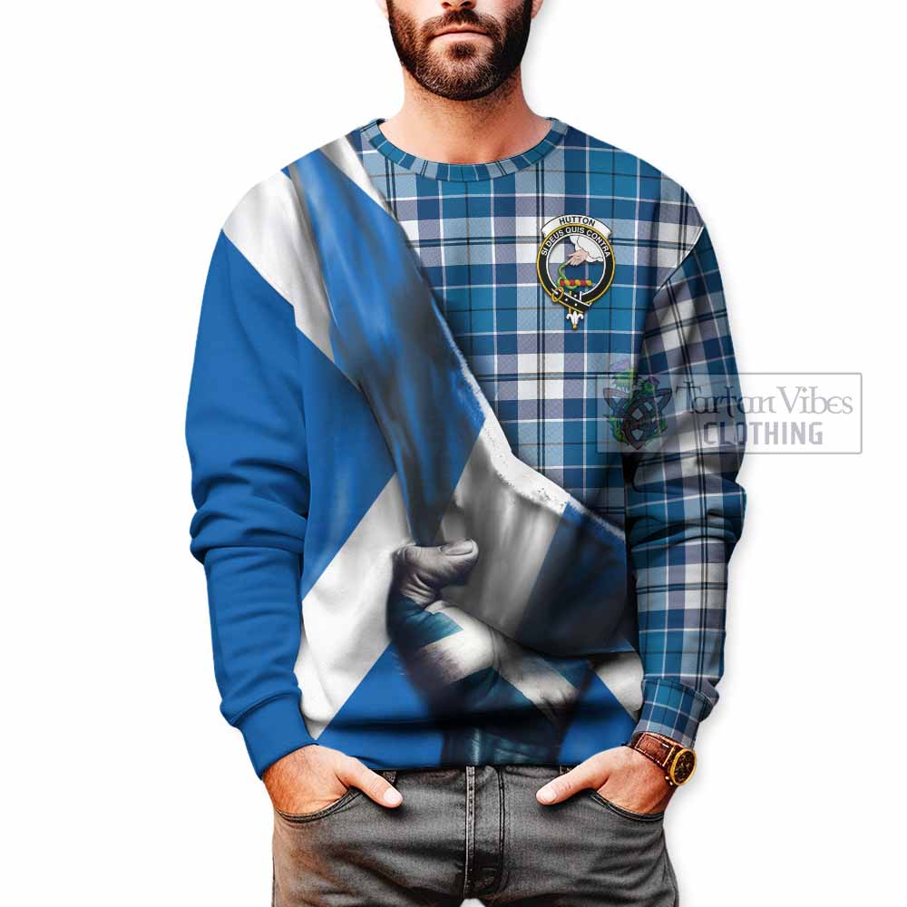 Hutton Tartan Sweatshirt with Family Crest Scotland Patriotic Style - Tartan Vibes Clothing