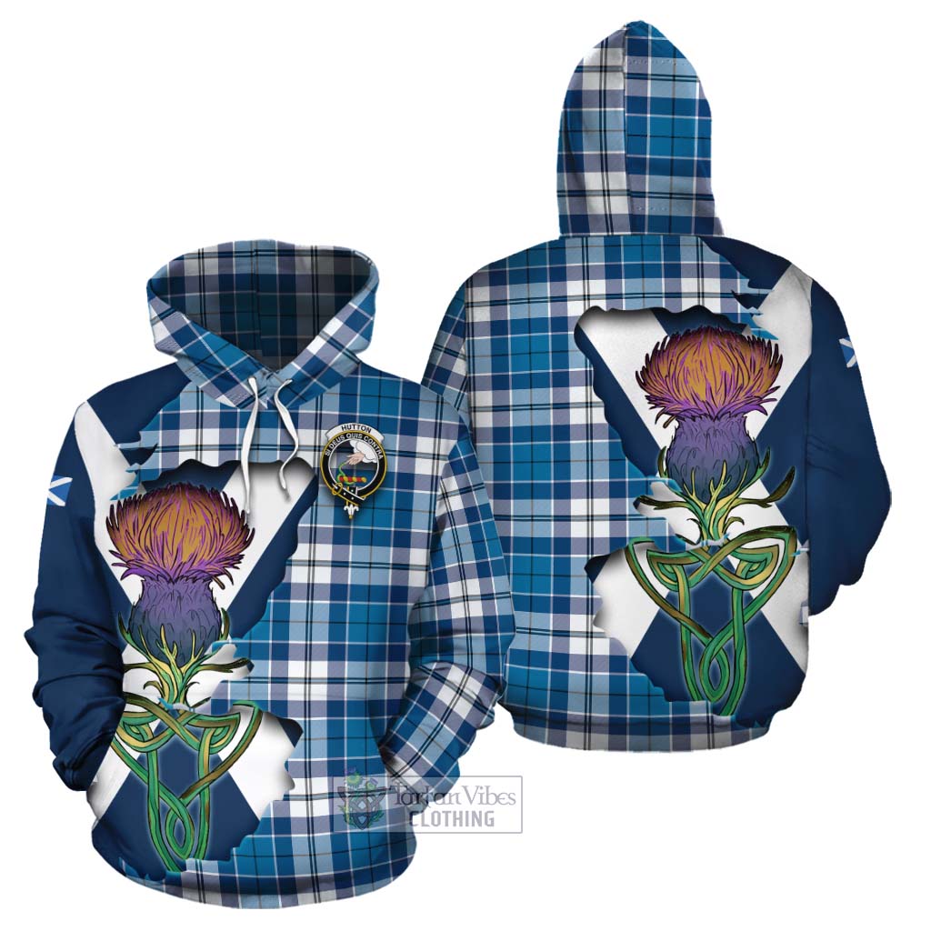 Tartan Vibes Clothing Hutton Tartan Family Crest Cotton Hoodie Scottish Thistle Celtic Inspired