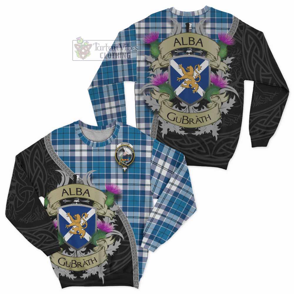 Hutton Tartan Family Crest Sweatshirt Lion Rampant Royal Thistle Shield Celtic Inspired - Tartan Vibes Clothing
