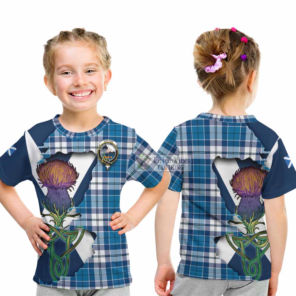Tartan Vibes Clothing Hutton Tartan Family Crest Kid T-Shirt Scottish Thistle Celtic Inspired