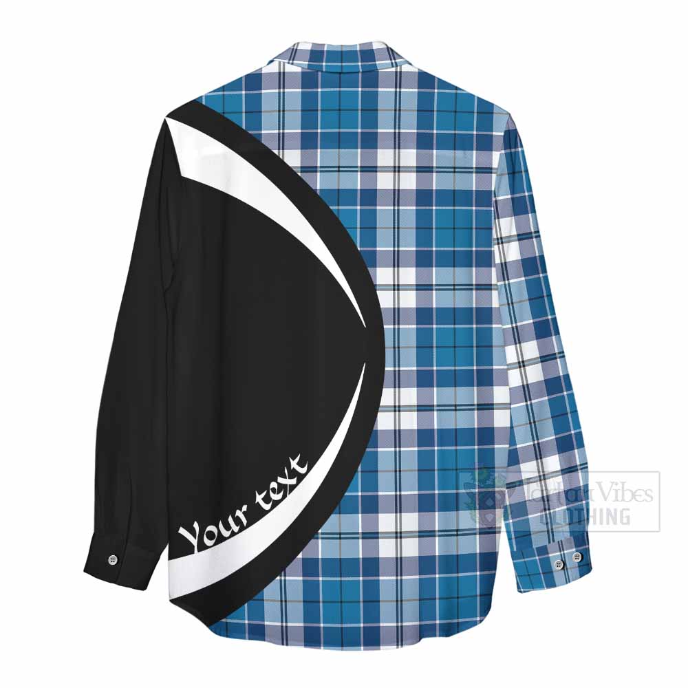 Hutton Tartan Women's Casual Shirt with Family Crest Circle Style - Tartan Vibes Clothing