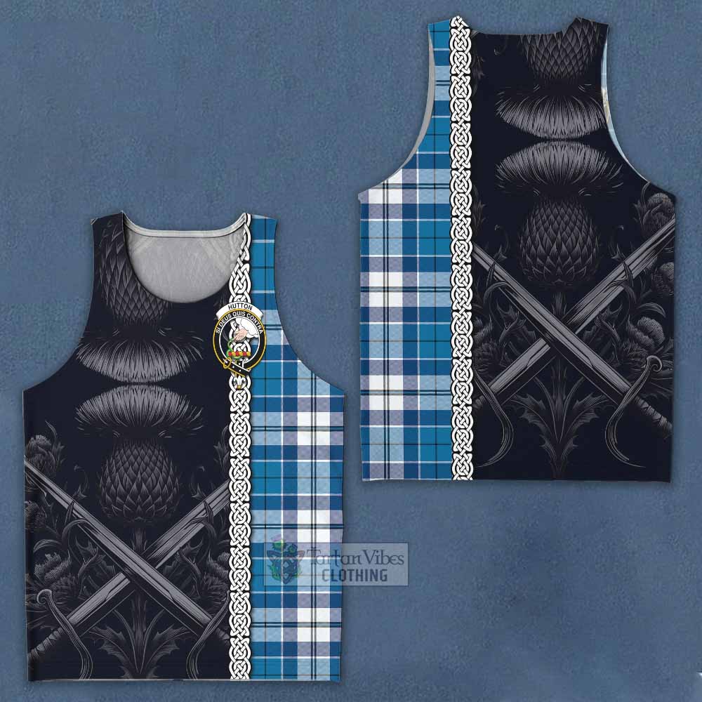 Hutton Tartan Men's Tank Top with Family Crest Cross Sword Thistle Celtic Vibes - Tartan Vibes Clothing