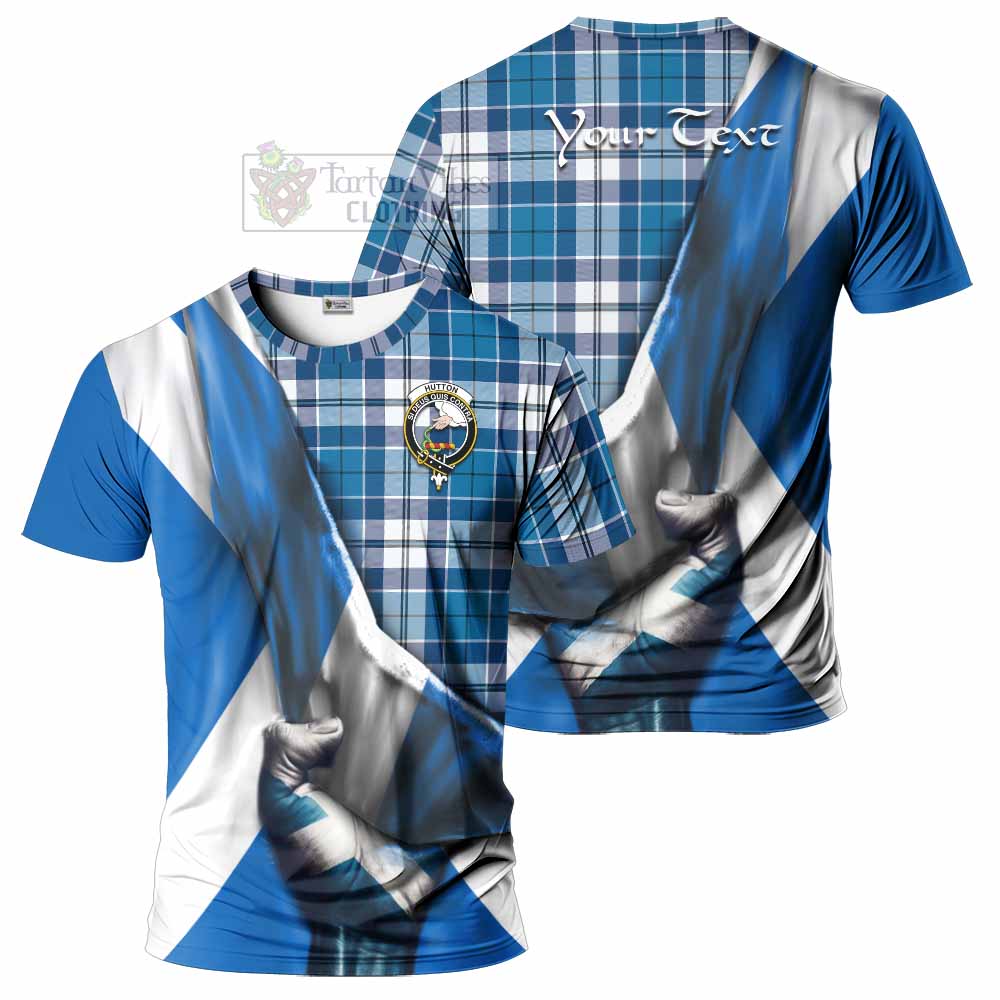 Hutton Tartan T-Shirt with Family Crest Scotland Patriotic Style - Tartan Vibes Clothing