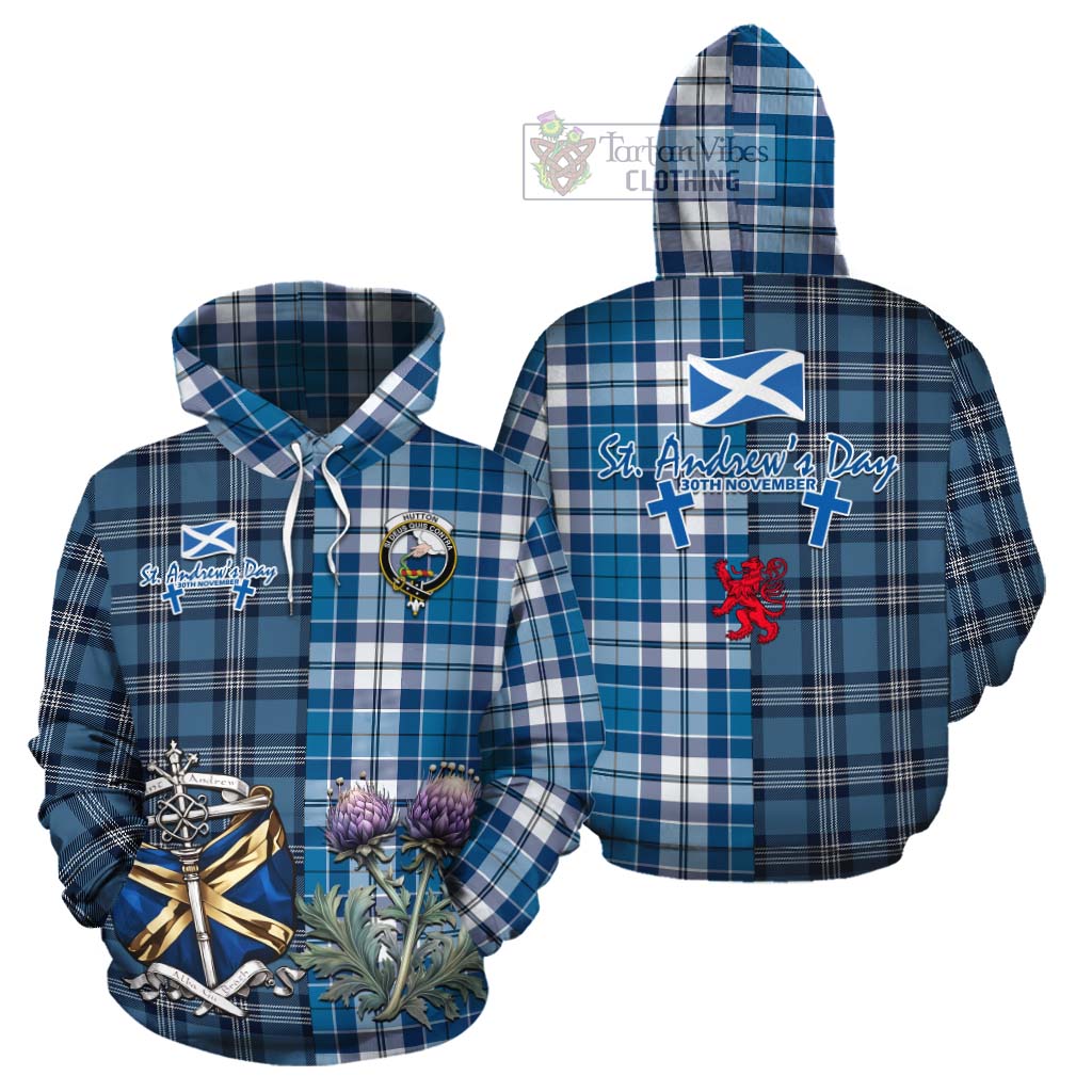 Hutton Tartan Cotton Hoodie Happy St. Andrew's Day Half Tartan Style Zip Hoodie - Tartan Vibes Clothing