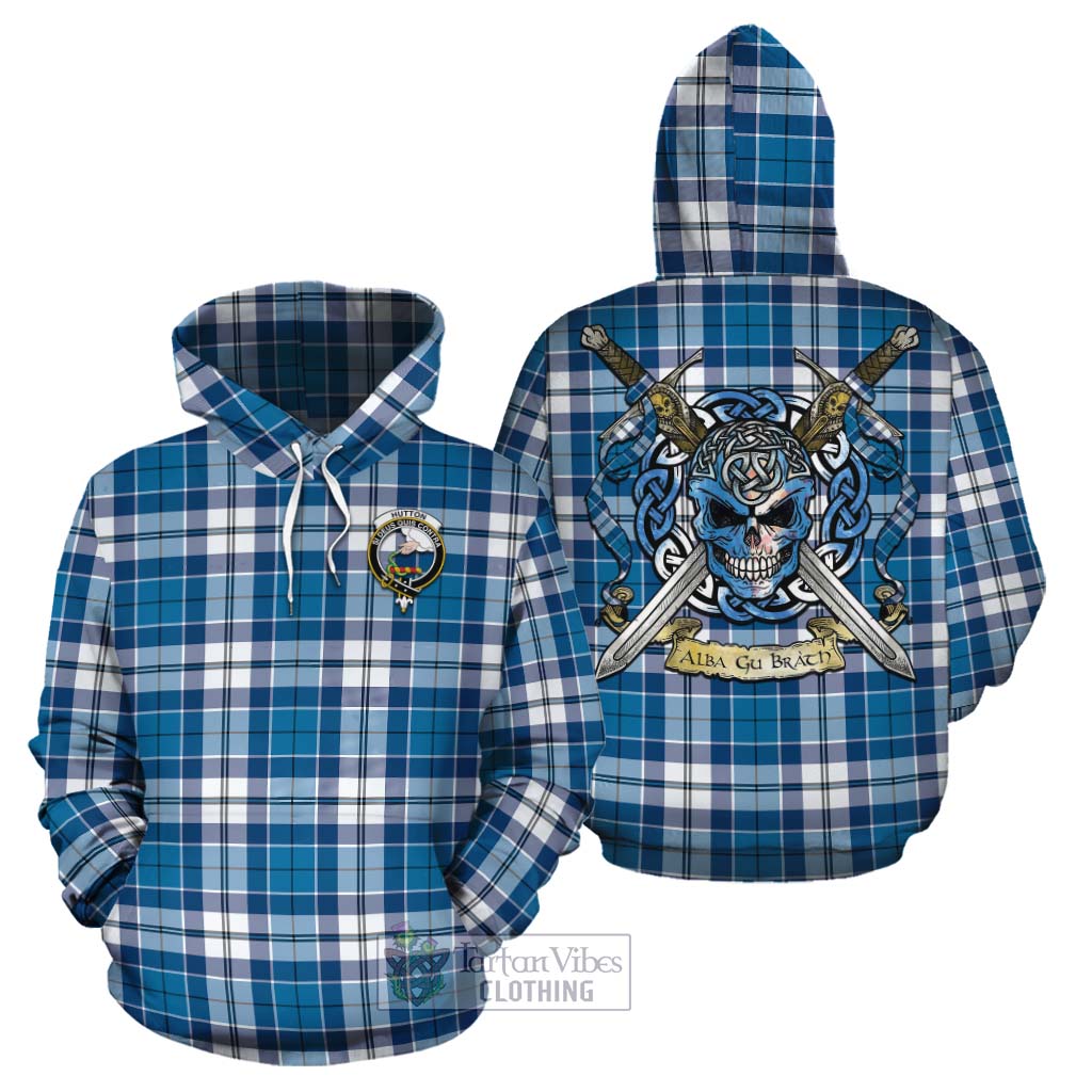 Hutton Tartan Cotton Hoodie with Family Crest Celtic Skull Style Zip Hoodie - Tartan Vibes Clothing