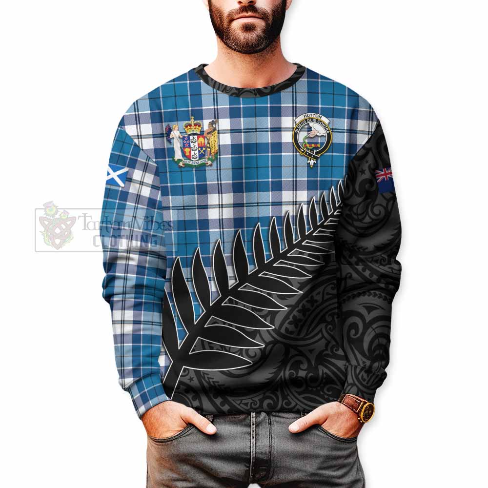 Tartan Vibes Clothing Hutton Crest Tartan Sweatshirt with New Zealand Silver Fern Half Style