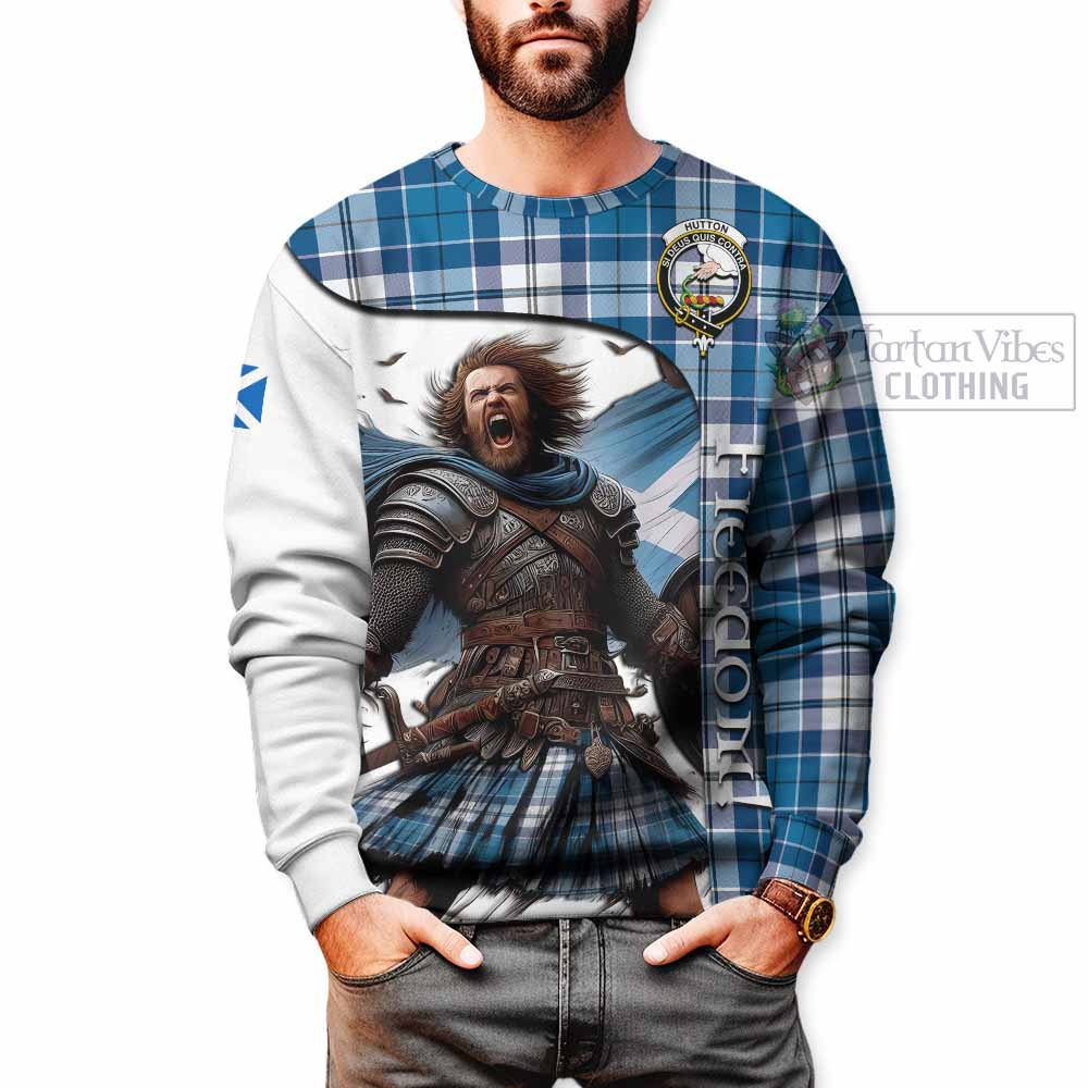 Hutton Crest Tartan Sweatshirt Inspired by the Freedom of Scottish Warrior - Tartan Vibes Clothing