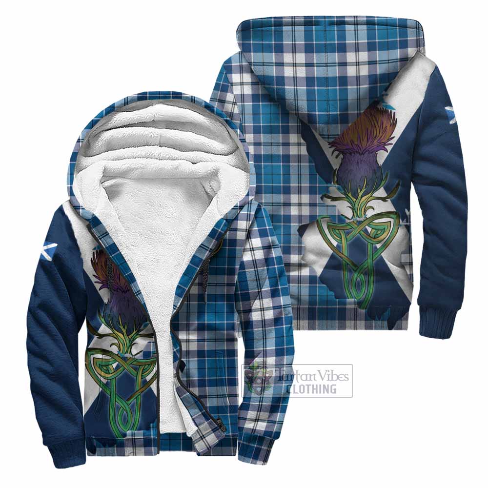 Tartan Vibes Clothing Hutton Tartan Family Crest Sherpa Hoodie Scottish Thistle Celtic Inspired