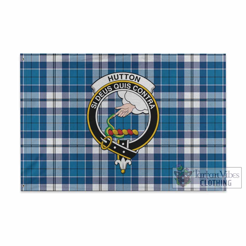 Tartan Vibes Clothing Hutton Tartan House Flag with Family Crest