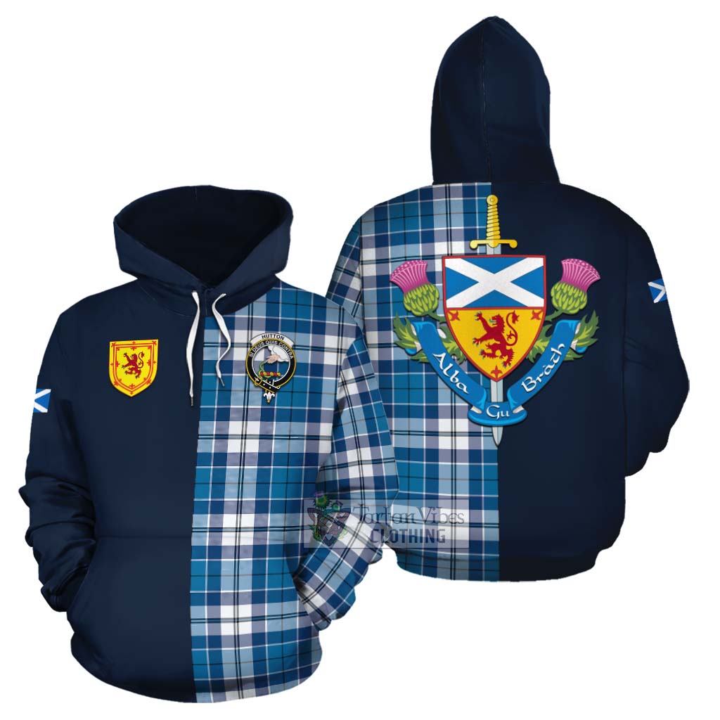 Hutton Tartan Cotton Hoodie Alba with Scottish Lion Royal Arm Half Style Zip Hoodie - Tartan Vibes Clothing