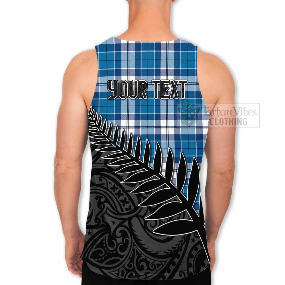 Tartan Vibes Clothing Hutton Crest Tartan Men's Tank Top with New Zealand Silver Fern Half Style