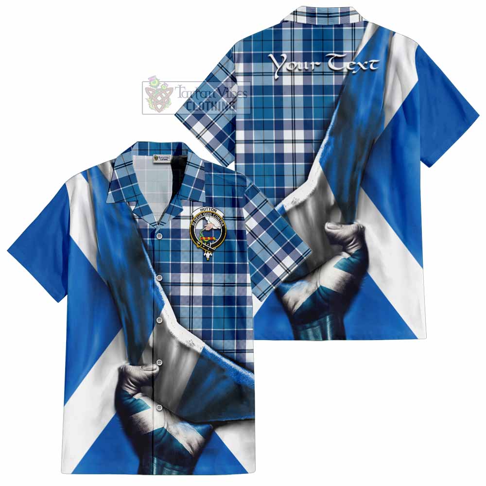 Hutton Tartan Hawaiian Shirt with Family Crest Scotland Patriotic Style - Tartan Vibes Clothing