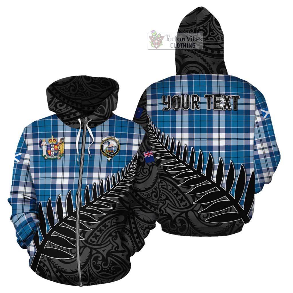 Tartan Vibes Clothing Hutton Crest Tartan Cotton Hoodie with New Zealand Silver Fern Half Style