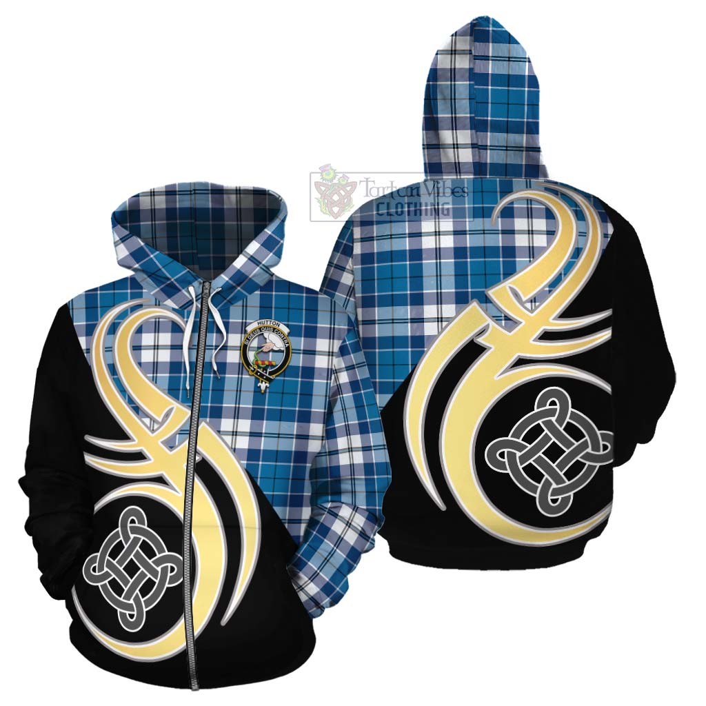Hutton Tartan Cotton Hoodie with Family Crest and Celtic Symbol Style - Tartan Vibes Clothing