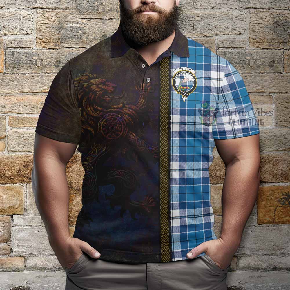 Tartan Vibes Clothing Hutton Tartan Family Crest Polo Shirt Alba Gu Brath Be Brave Lion Ancient Style