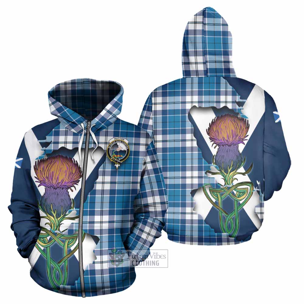 Tartan Vibes Clothing Hutton Tartan Family Crest Hoodie Scottish Thistle Celtic Inspired
