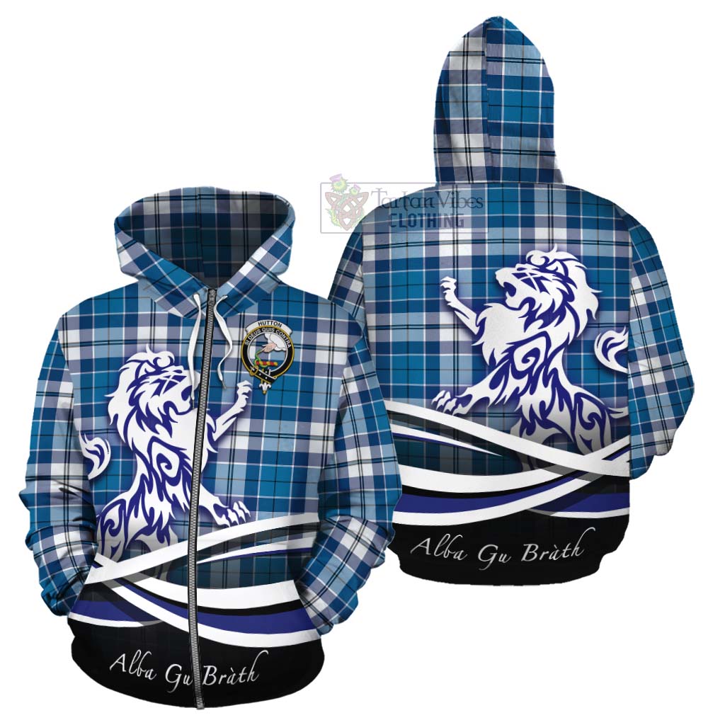 Hutton Tartan Cotton Hoodie with Alba Gu Brath Regal Lion Emblem - Tartan Vibes Clothing