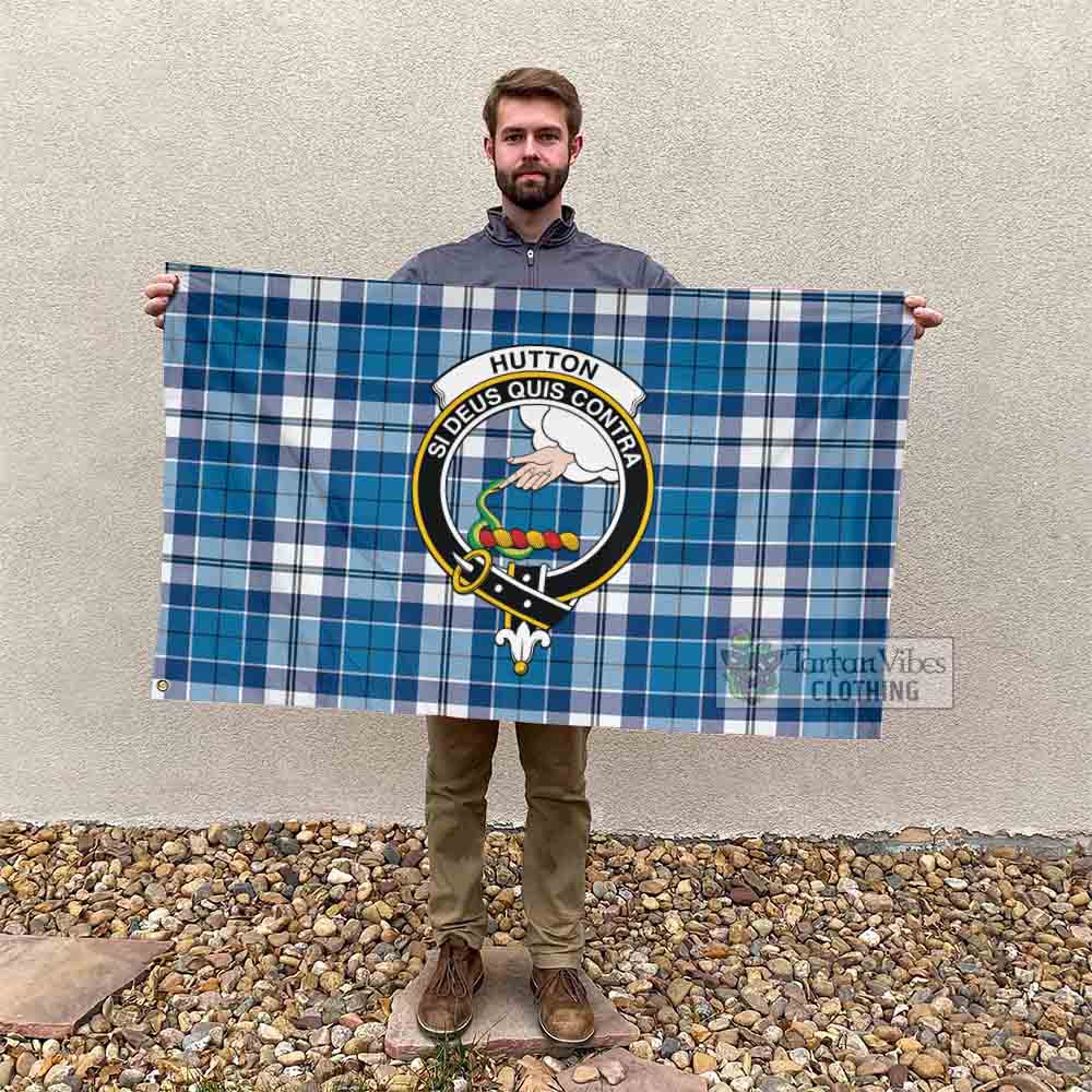 Tartan Vibes Clothing Hutton Tartan House Flag with Family Crest