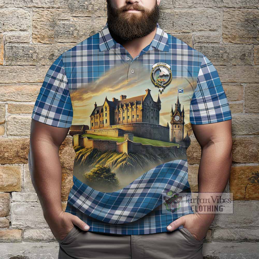 Tartan Vibes Clothing Hutton Tartan Family Crest Polo Shirt with Scottish Ancient Castle Stype