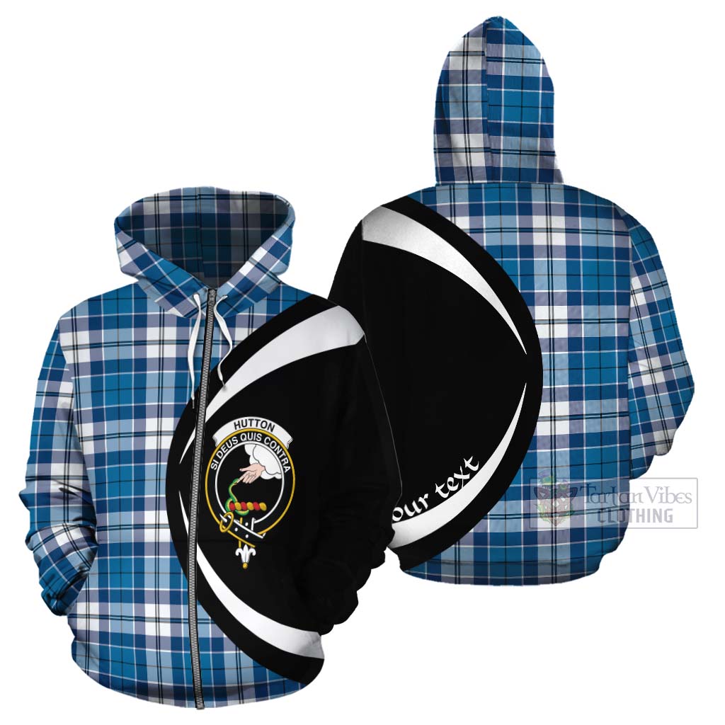 Hutton Tartan Cotton Hoodie with Family Crest Circle Style - Tartan Vibes Clothing