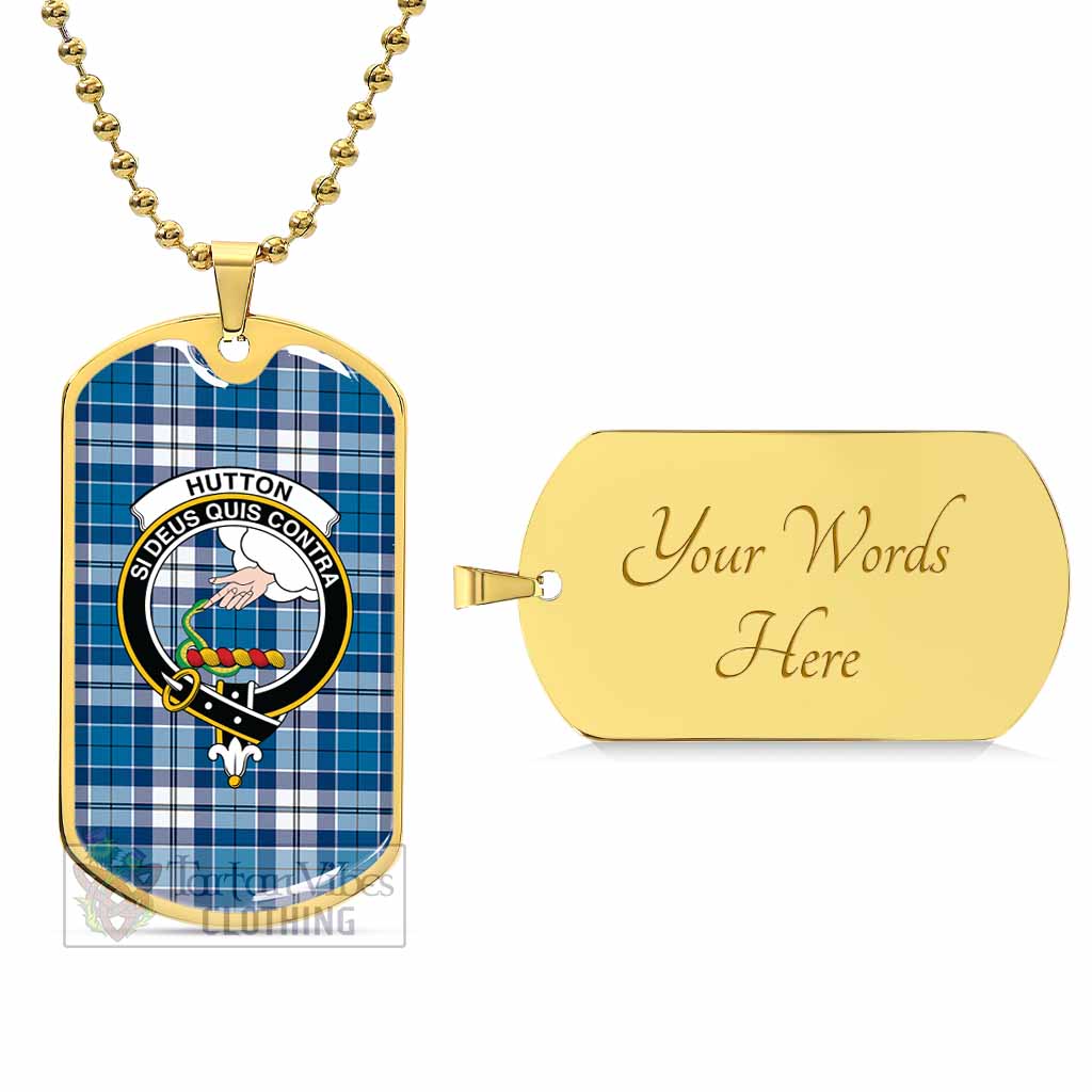 Hutton Tartan Dog Tag Necklace with Family Crest Gold Yes - Tartan Vibes Clothing