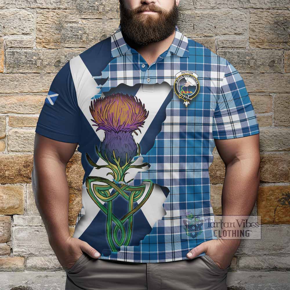 Tartan Vibes Clothing Hutton Tartan Family Crest Polo Shirt Scottish Thistle Celtic Inspired