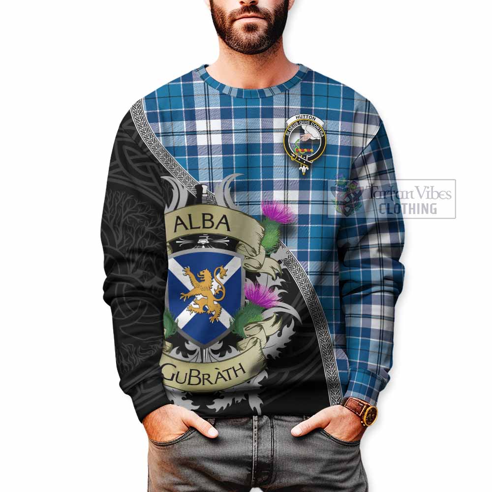 Hutton Tartan Family Crest Sweatshirt Lion Rampant Royal Thistle Shield Celtic Inspired - Tartan Vibes Clothing