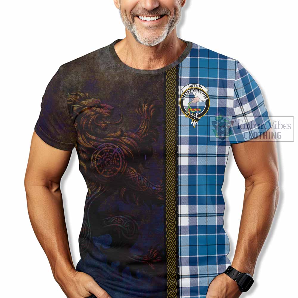Hutton Tartan Family Crest T-Shirt Alba Gu Brath Be Brave Lion Ancient Style - Tartan Vibes Clothing