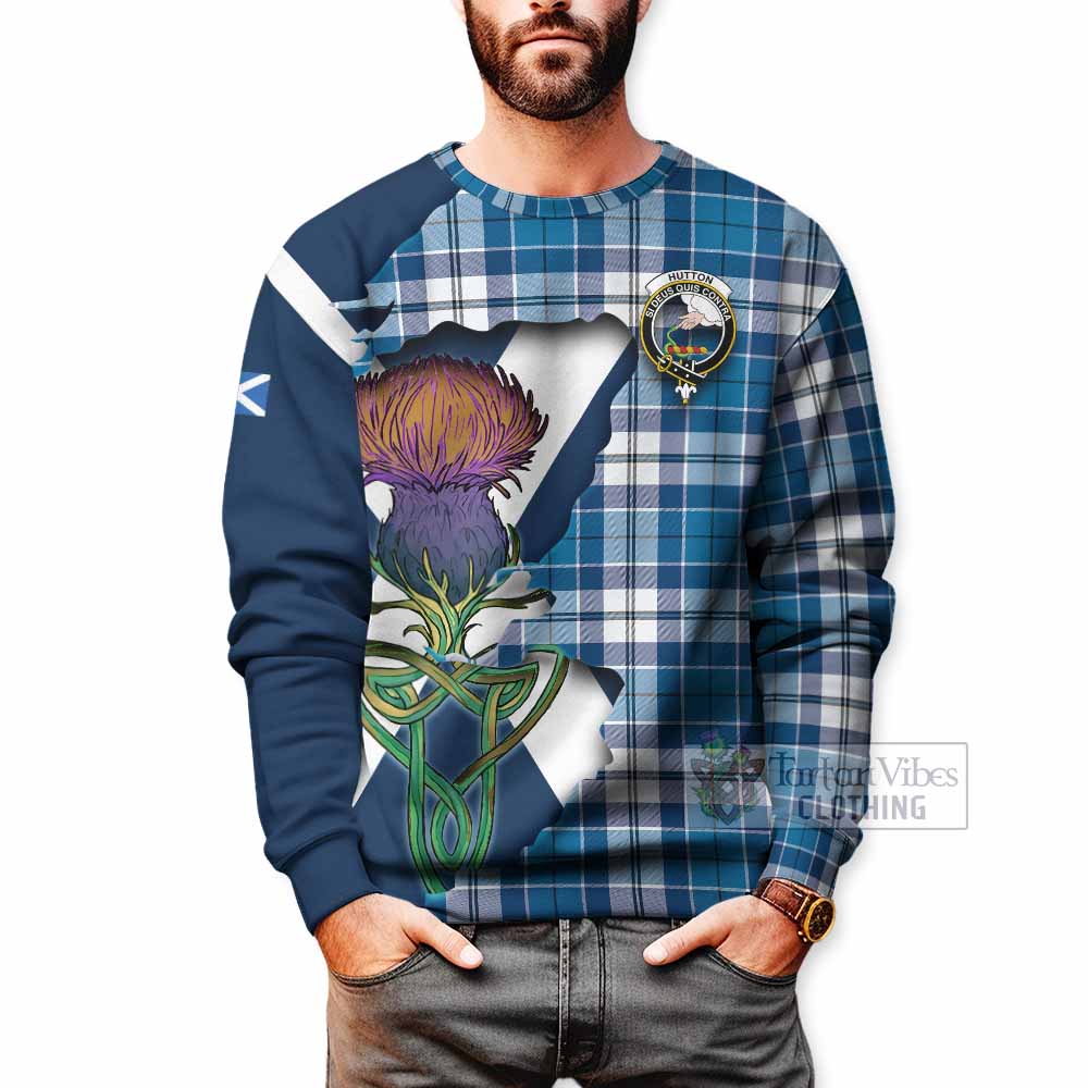 Tartan Vibes Clothing Hutton Tartan Family Crest Sweatshirt Scottish Thistle Celtic Inspired