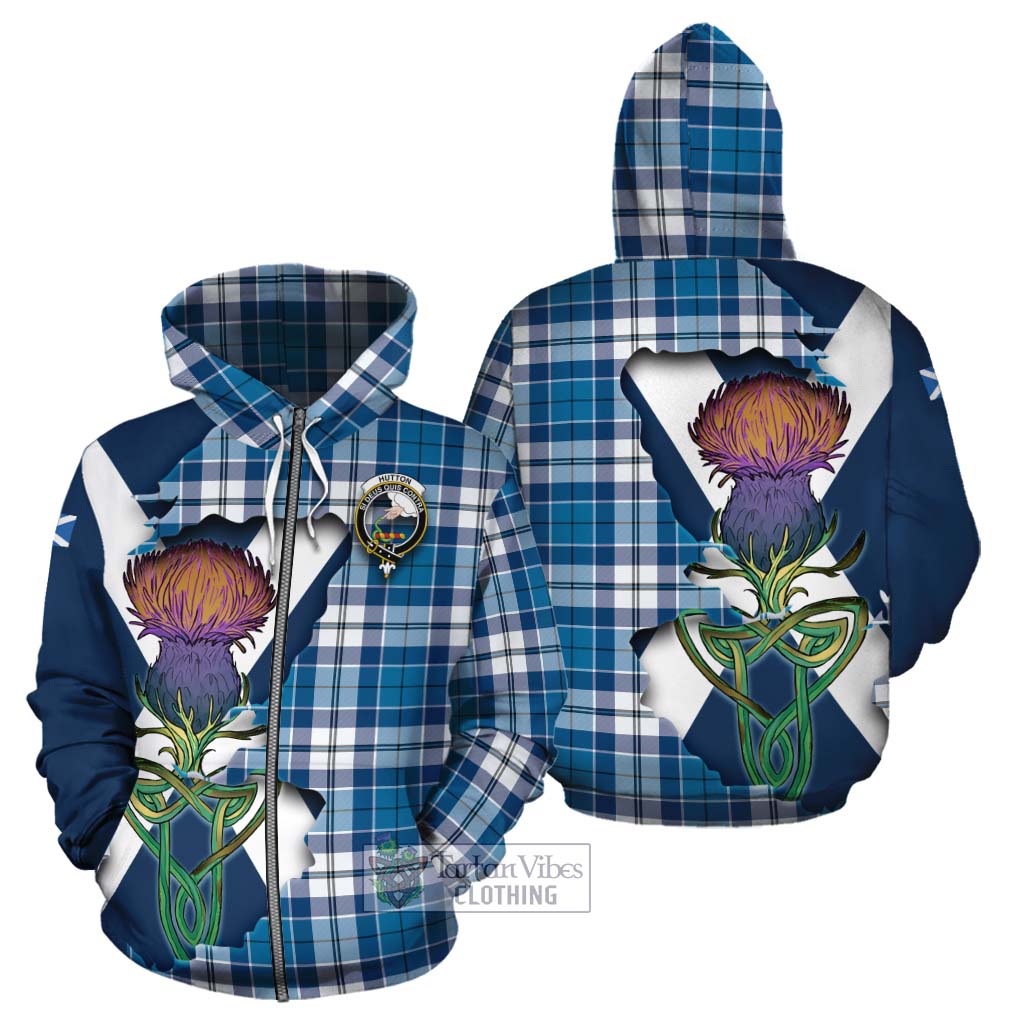 Tartan Vibes Clothing Hutton Tartan Family Crest Cotton Hoodie Scottish Thistle Celtic Inspired