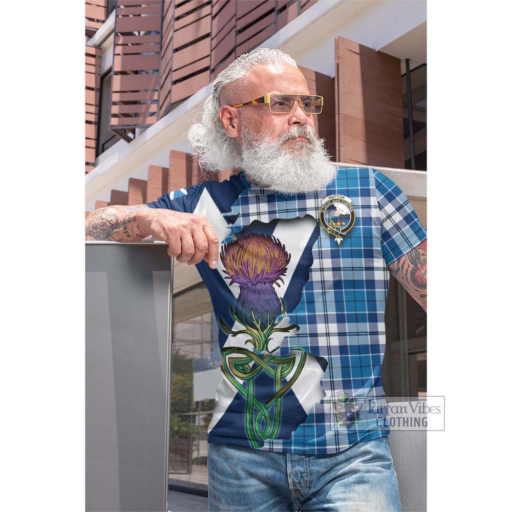 Tartan Vibes Clothing Hutton Tartan Family Crest Cotton T-shirt Scottish Thistle Celtic Inspired