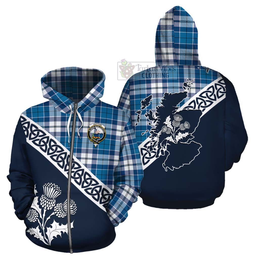 Hutton Tartan Cotton Hoodie Featuring Thistle and Scotland Map - Tartan Vibes Clothing