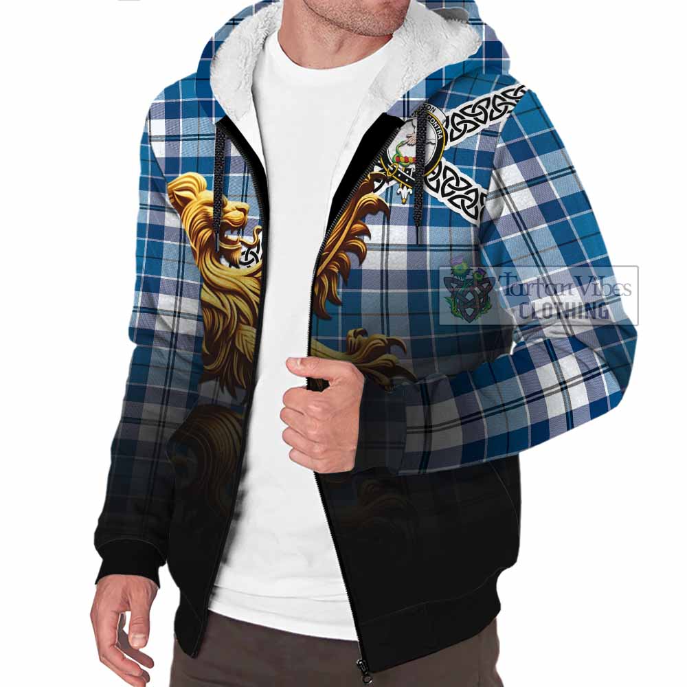 Hutton Crest Tartan Sherpa Hoodie with Golden Lion Emblem Celtic Style - Tartan Vibes Clothing