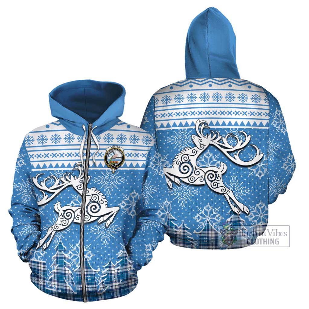Hutton Clan Christmas Cotton Hoodie Celtic Reindeer Style - Tartan Vibes Clothing
